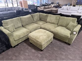 Sage green sectional w/ ottoman