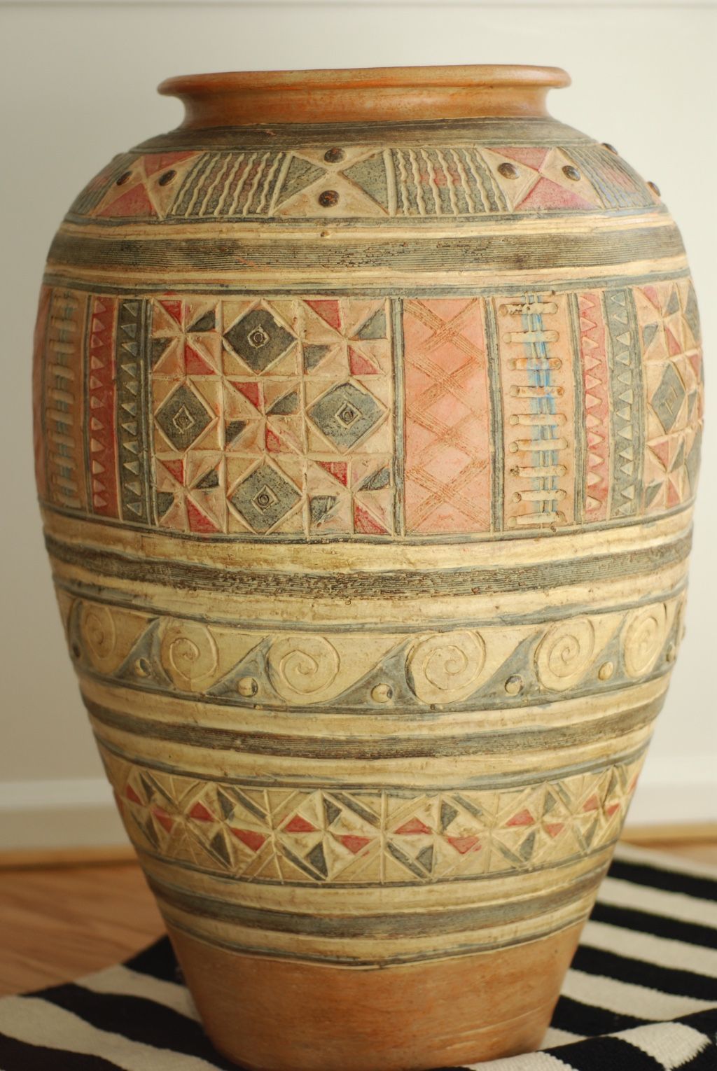 Decorative Earthenware Floor Vase Indoor/outdoor, Handmade, 29” Tall