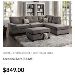 Gray Sectional Sofa - Ottoman Sold Separately 