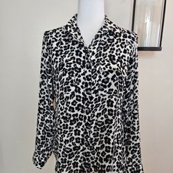 LOFT Women's Cheetah Print Roll Tab Blouse