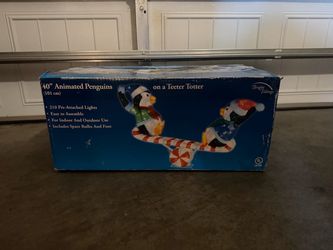 Christmas Decoration Outdoor 40” Penguins Lights Animated on a Teeter Totter