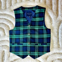 Boys Janie and Jack Boys Holiday Emerald Tartan Plaid Vest | Size 12