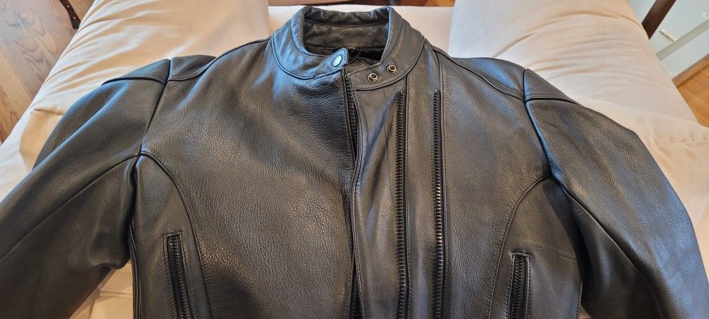 1990s Black Leather Cropped Biker Jacket