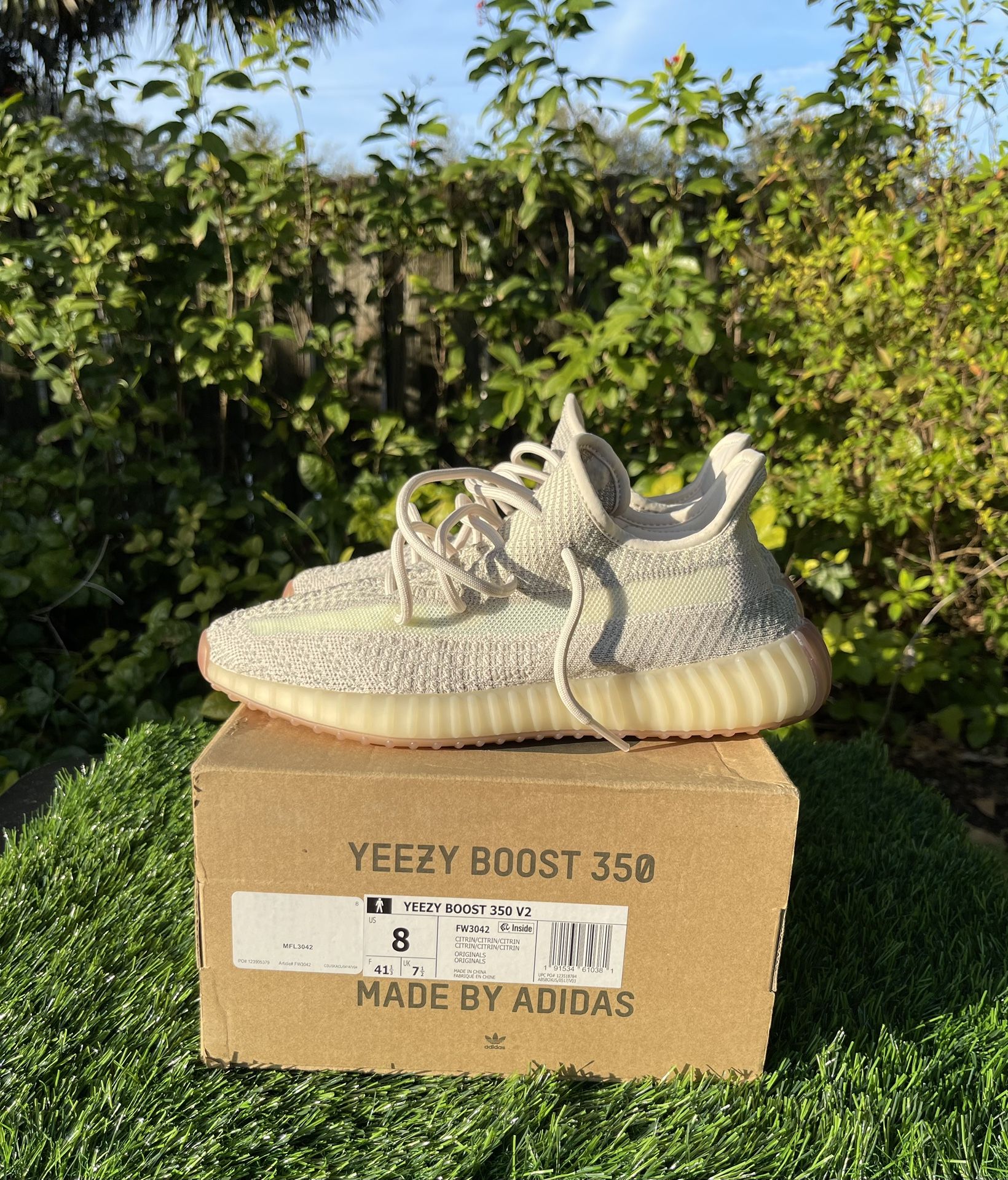 Adidas Yeezy Boost 350 V2 Citrin (Non Reflective) Men's - FW3042 Size 8