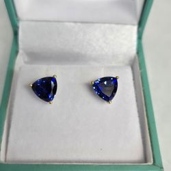 14kt Gold Trillion Cut Labgrown Sapphire Earrings