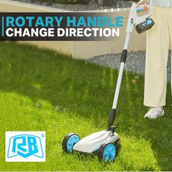 RB 40V 9" Mini Cordless Lawn Mower with Battery & Charger for Small Yards Ultra-light with brushless motor. 3 cutting heights. One-hand steering. Upri
