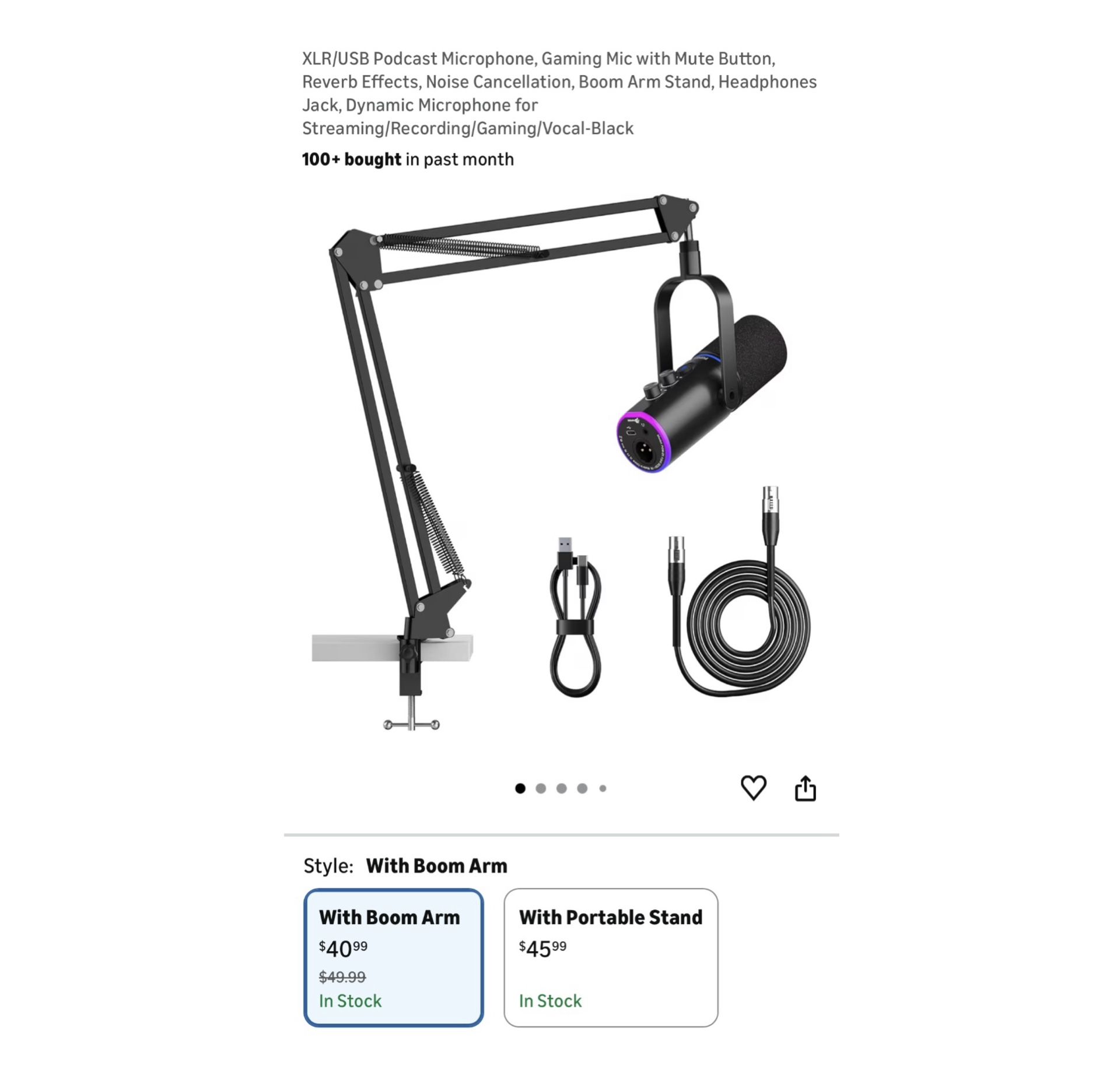 Brand new XLR/USB Podcast Microphone, Gaming Mic with Mute Button, Reverb Effects, Noise Cancellation, Boom Arm Stand, Headphones Jack, Dynamic Microp
