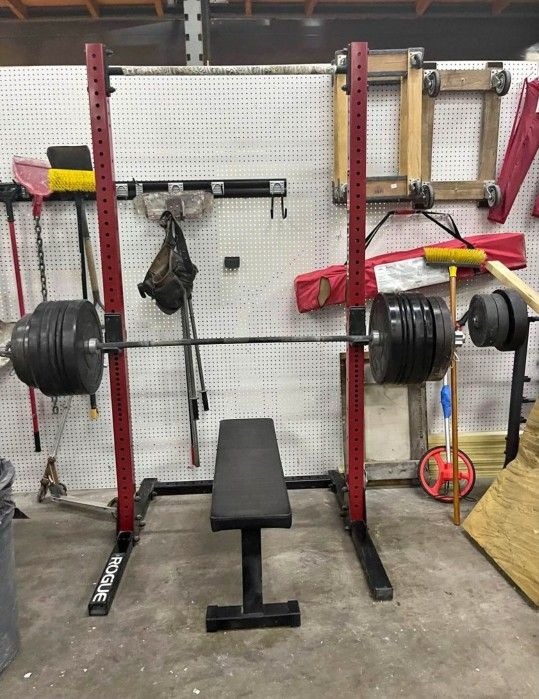ROGUE FITNESS HOME GYM - Barbell, Bumpers Weights, Power Rack, Curl Bar, Bumper Plates, Weight Tree, Squat Stand, Olympic Weight Set, Ohio Bar, Rouge