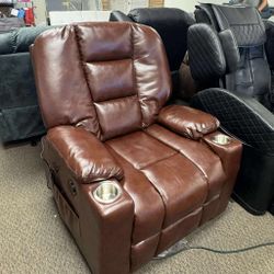 Large Power Lift Recliner Chair Sofa with Massage and Heat for Big and Tall Elderly People, 3 Positions, Cup Holders, and USB Ports, Faux Leather 7540