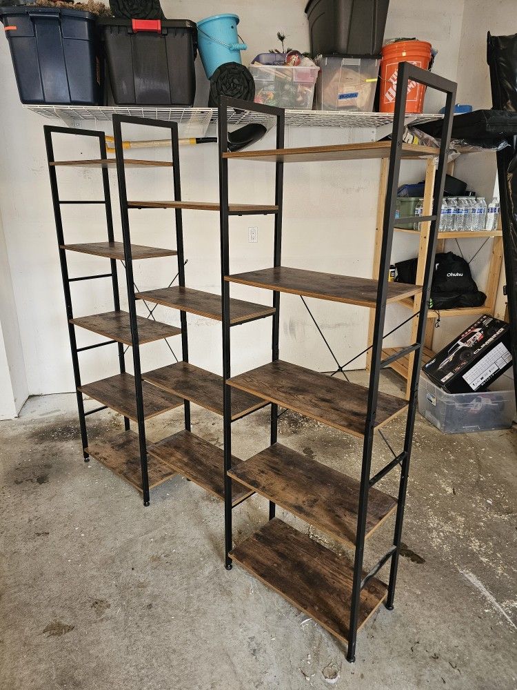 Homfa Triple Wide 5-Tier Display Bookcase Brown Finish