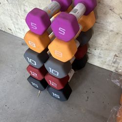 new pair of 5,8,10,12,15lb neoprene dumbbells 