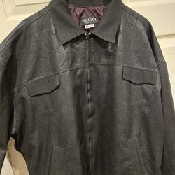 GUCCI VINTAGE BLACK MEN'S MONOGRAM JACKET BOMBER GUCCI LOGO 