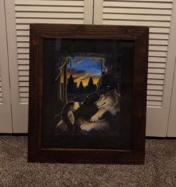 16" x 20" framed black jaguar and wolf art piece bought at SDCC Comic-Con