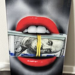 Large Red Lips Money Wall Art (34”x22”) – $60 | Pickup Only | Serious Buyers Only
