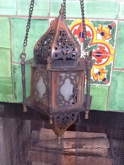 Vintage 50s Turkish Persian brass hanging lamp lantern..stunning