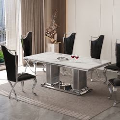 BRAND NEW! Marble/Stainless Steel Dining Table + 6 Chair set