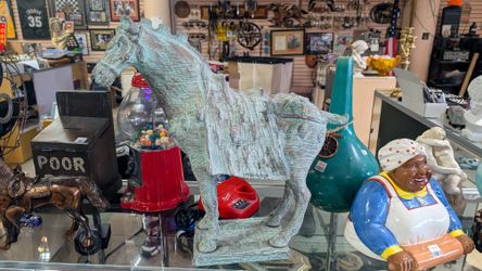 Decorative Ceramic Horse Statue 20 Inch Distressed Finish Rustic Home Decor