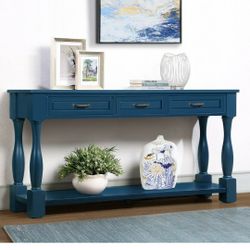 Brand New 63" Solid Wood Deep Blue Console Table W/ 3 Drawers