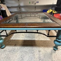 Mixed Material Unique Leather and Wood Table