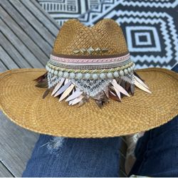 Woven Straw Hat with Embellished Band