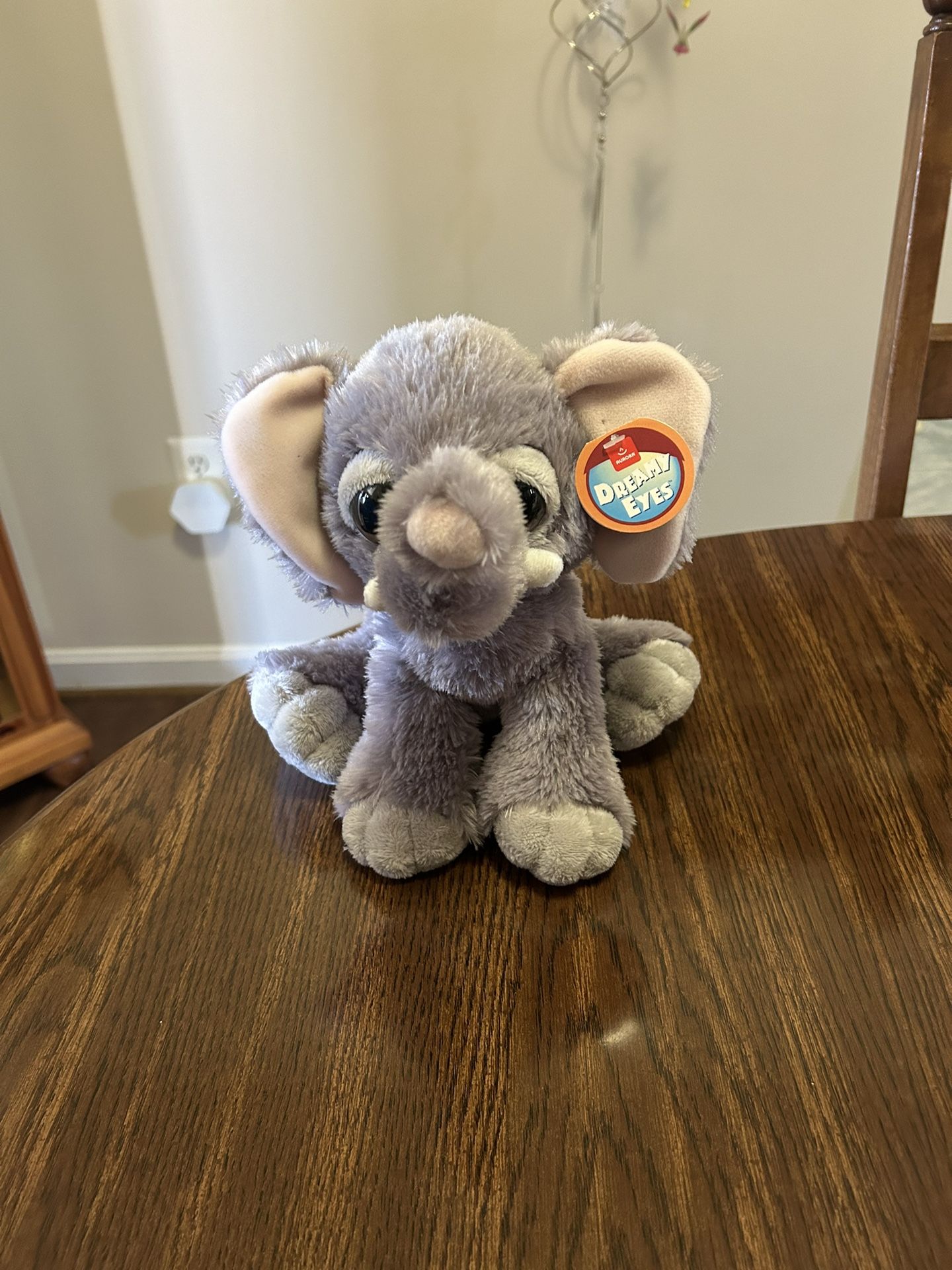 Aurora Dreamy Eyes 12” Elephant Plush Gray Soft Shaggy Stuffed Animal Beanbag