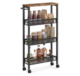 VASAGLE Slim Rolling Cart, 4-Tier Narrow Storage Cart with Handle