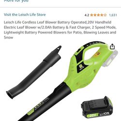 Leisch Life Cordless Leaf Blower Battery Operated,20V Handheld Electric Leaf Blower w/2.0Ah Battery & Fast Charger, 2 Speed Mode, Lightweight Battery 