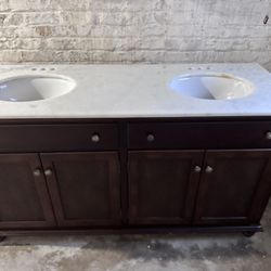 62 inch Double Sink Marble Top Vanity – Solid Wood 