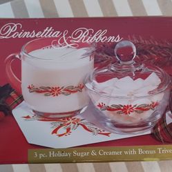 Vtg. Anchor Hocking Poinsettia Ribbons Set