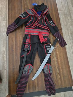 Title: Kids Ninja Costume Size 7/8 Black & Red with Sword - Halloween