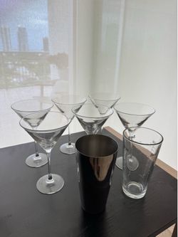 6 Martini Glasses + Cocktail Shaker & Mixing Glass Set