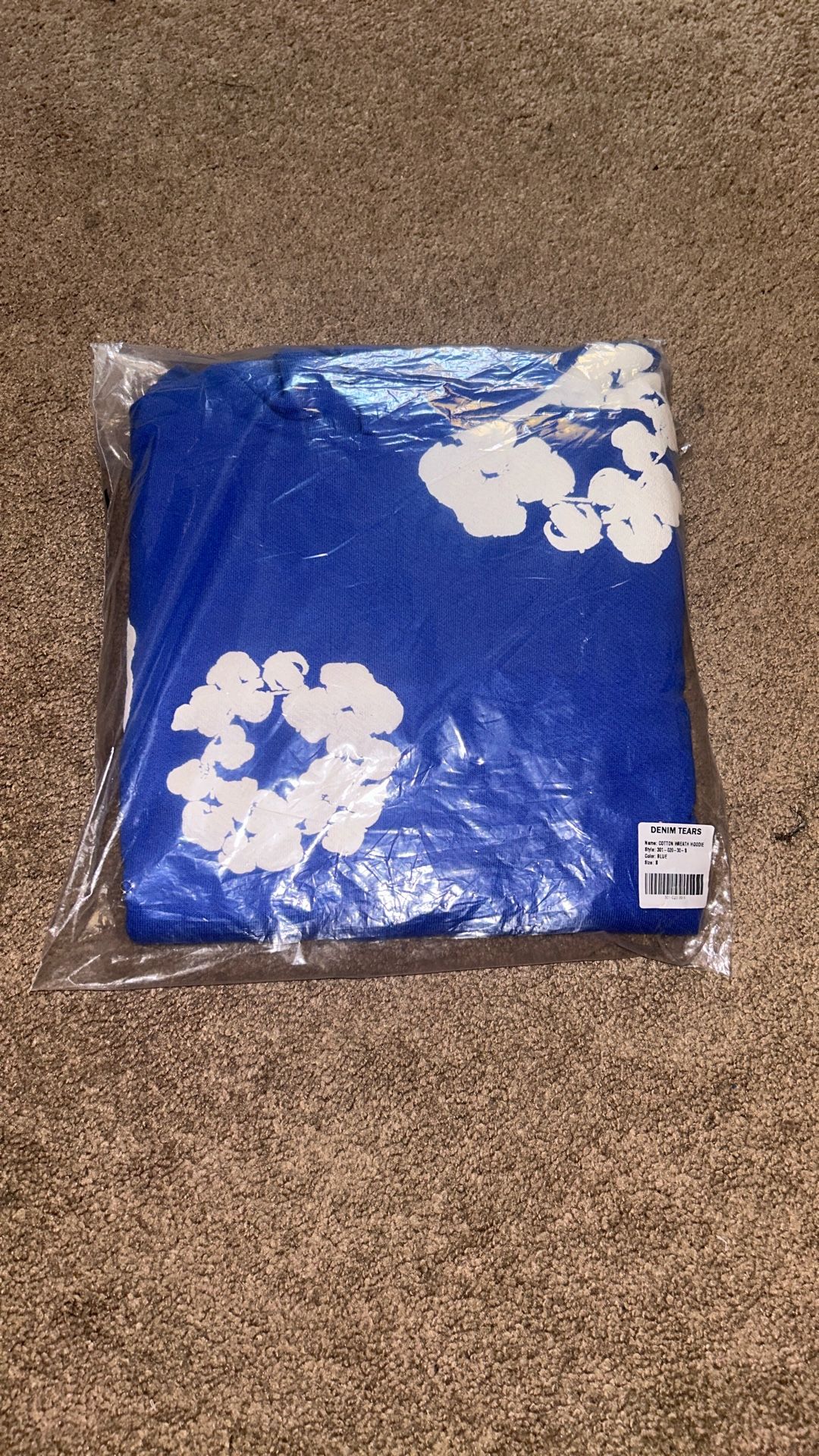 Denim Tear Cotton Wreath Sweatshirt Hoodie Blue Size Small 100% Authentic