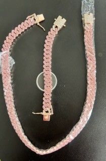 Pink Cuband And 6 Inch Bracelet With Moissanite Diamond Earrings