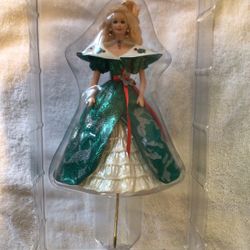 Barbie collectors stocking hanger Holiday Barbie in green dress