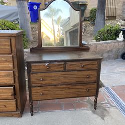 Antique Dresser. Mirror. Twin Bed And Serta Mattress $125