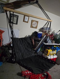 Black Hanging Hammock Chair with Wood Spreader Bar