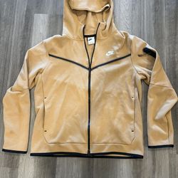 Men Athletic Tan Nike Tech Fleece Full Zip Hoodie Jacket Size Large