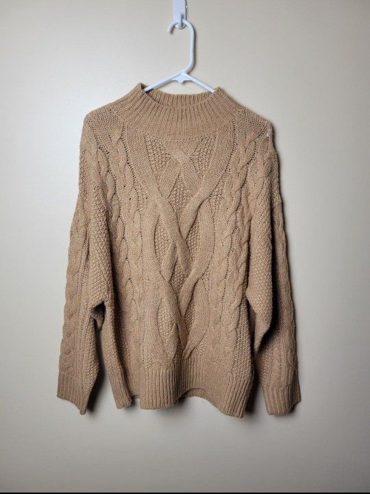 Ava & Viv Womens Solid Tan Long Sleeve Mock Neck Knit Sweater Size X