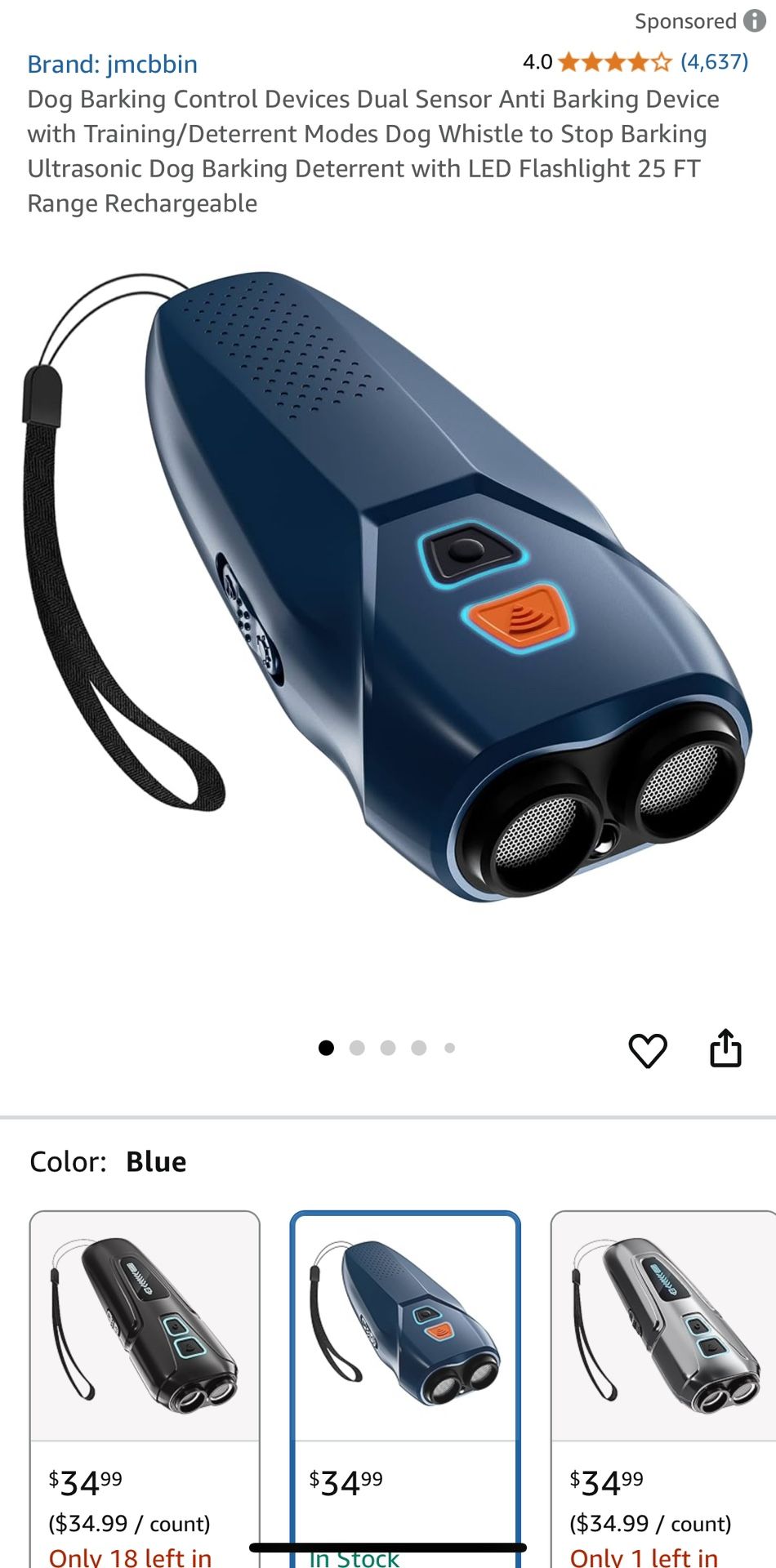 Dog Barking Control Devices Dual Sensor Anti Barking Device with Training/Deterrent Modes Dog Whistle to Stop Barking Ultrasonic Dog Barking Deterrent
