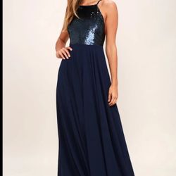 Matte Navy Blue Sequin Dress Size Medium 