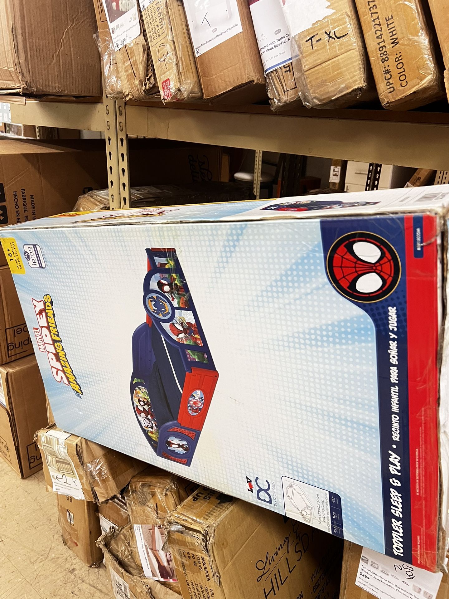 Spidey and His Amazing Friends Sleep and Play Toddler Bed with Built-In Guardrails, Blue, New in Box