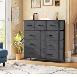  9 Drawers Dresser for Bedroom, Fabric Storage Tower for Living Room, Entryway - Sturdy Steel Frame, Wooden Top & Easy Pull Fabric Bins