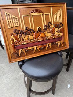 Vintage Last Supper Wood Intarsia Wall Art - MCM Religious Decor
