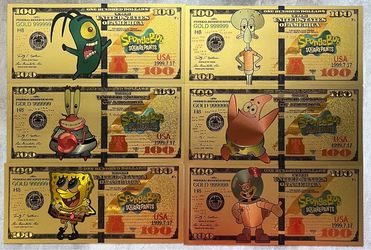 SpongeBob Gold Foil Art Set + Certificate of Authenticity – 6 Piece Set
