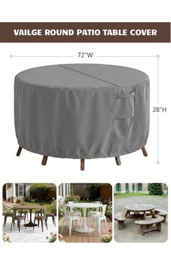 Patio Furniture Cover, Round 72"DIAx28"H, NEW, GRAY, (VAILGE)