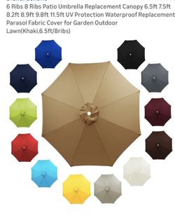 6 Rib 6.5 Ft Patio Umbrella Replacement