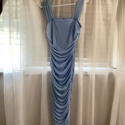 Blue ruched bodycon dress