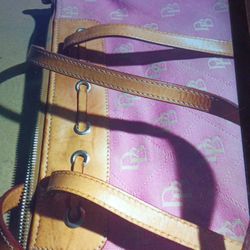 DOONEY AND BOURKE LOGO PINK GENUINE LEATHER AND GRAPHIC PRINT DESIGNER BAG