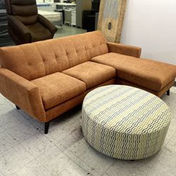 Orange Fabric Sofa Chaise “ Universal Chaise” 