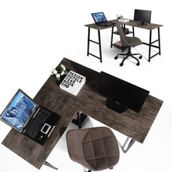 Homy Casa DROGBA L-Shaped Corner Computer Desk with Storage Shelves, Walnut, Open Box